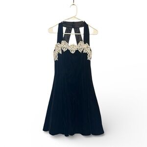 Vintage Jessica McClintock/Gunne Sax Black Velvet w/ White Trim Prom Dress 7/8